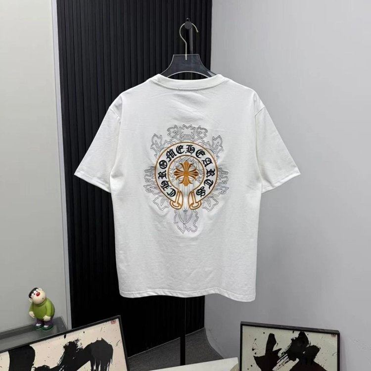 Chrome Hearts Light Luxury Embroidered Short Sleeve T-shirt Black and White Unisex