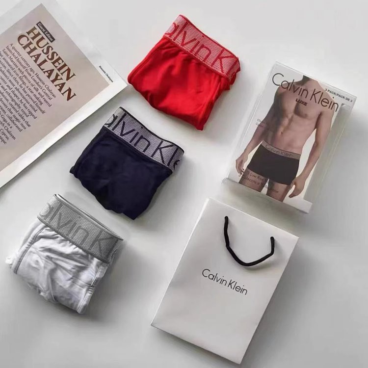 CK Men's Underwear Modal Antibacterial Breathable Traceless Mid Waist Four Corner Pants Gift Box Set of Three