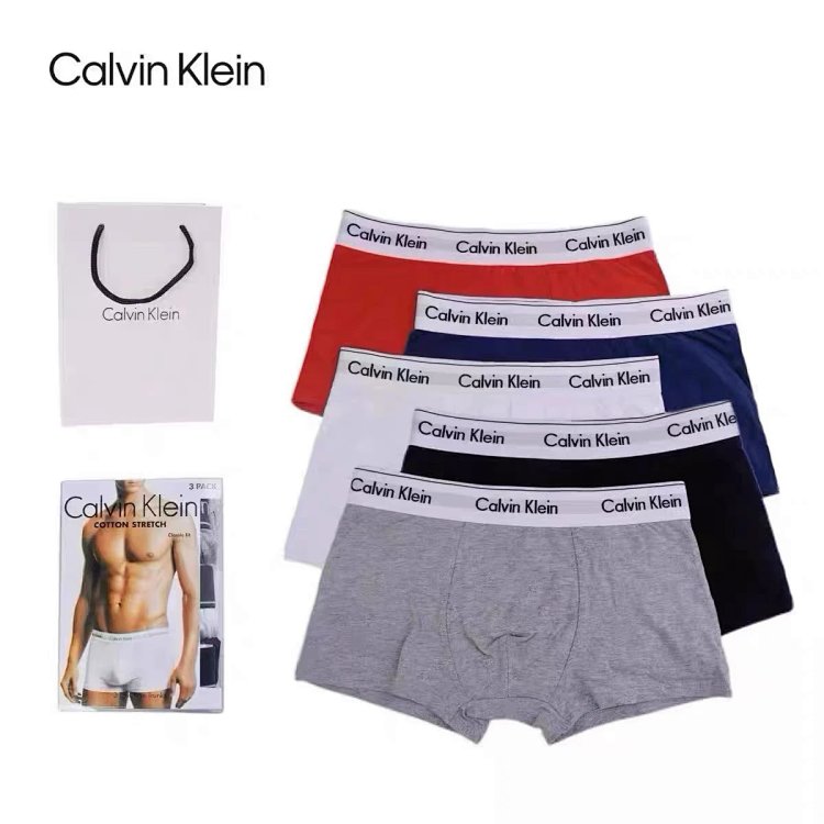 CK underwear men's pure cotton antibacterial breathable anti pinch hip flat corner gift box set of three pairs of four corner shorts
