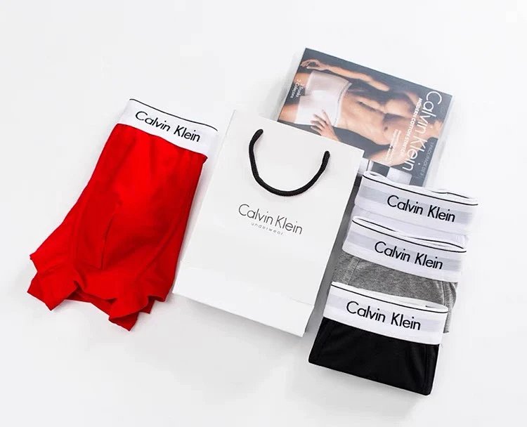CK underwear men's pure cotton antibacterial breathable anti pinch hip flat corner gift box set of three pairs of four corner shorts