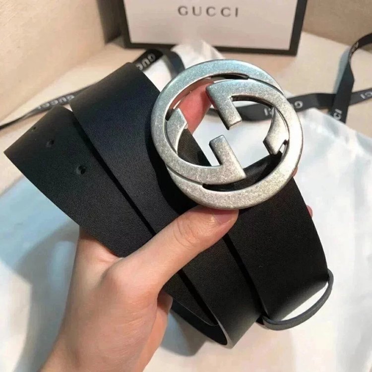 Gucci counter version men's belt double buckle business casual belt smooth buckle pants belt