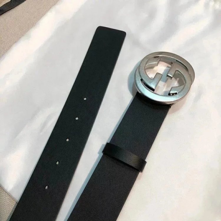Gucci counter version men's belt double buckle business casual belt smooth buckle pants belt
