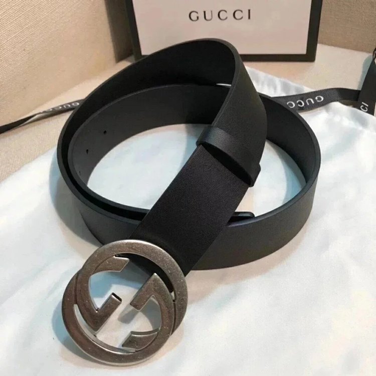 Gucci counter version men's belt double buckle business casual belt smooth buckle pants belt