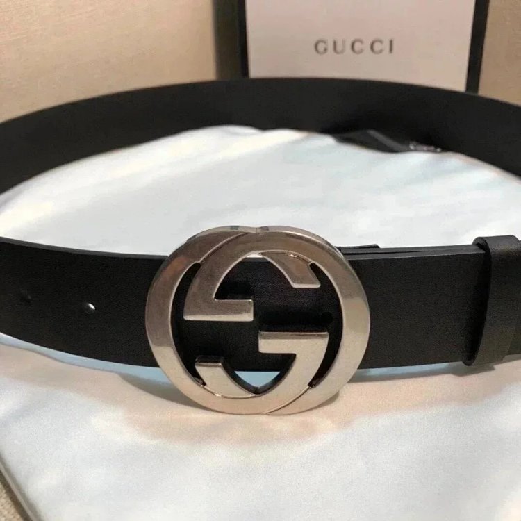 Gucci counter version men's belt double buckle business casual belt smooth buckle pants belt