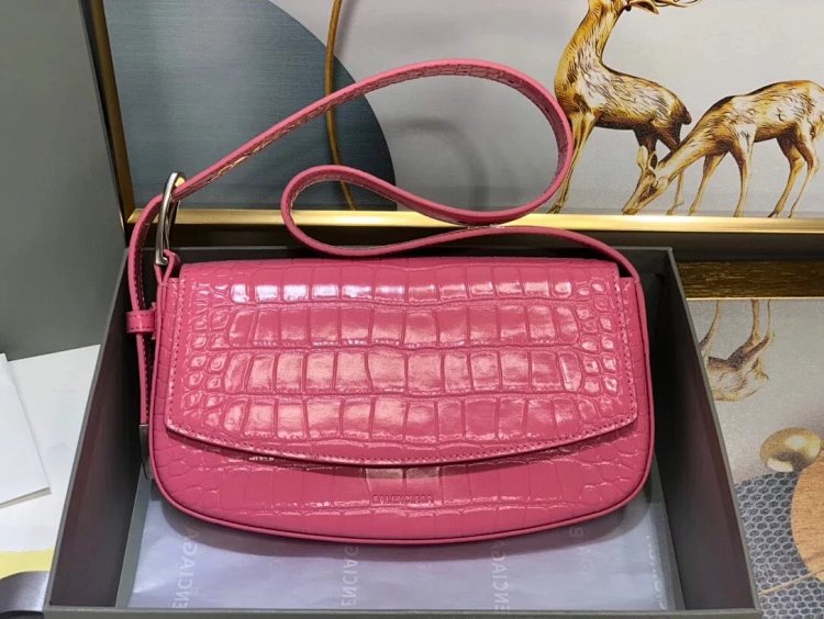 Balenciaga Crocodile Pattern Head Layer Calfskin Single Shoulder Handheld Underarm Bag Women's Bag