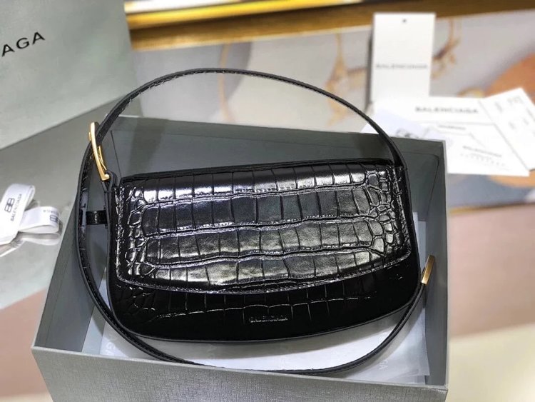 Balenciaga Crocodile Pattern Head Layer Calfskin Single Shoulder Handheld Underarm Bag Women's Bag