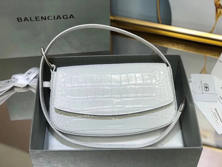 Balenciaga Crocodile Pattern Head Layer Calfskin Single Shoulder Handheld Underarm Bag Women's Bag