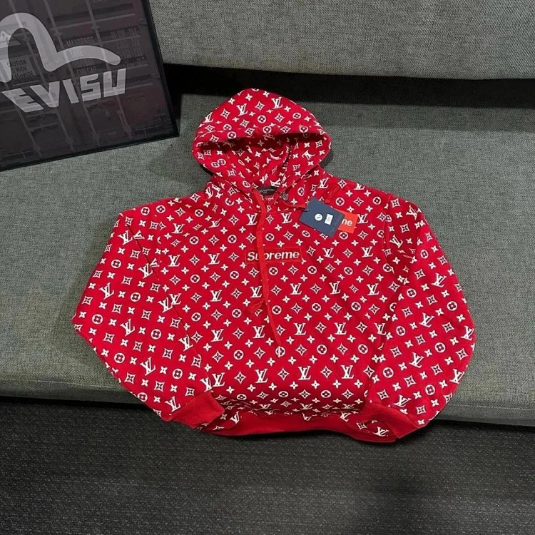 Supreme Co branded Full Print Red Hoodie