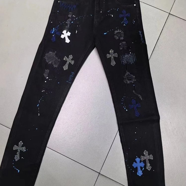 Chrome Hearts  High Street Black Cross Hot Drilled Punched Jeans