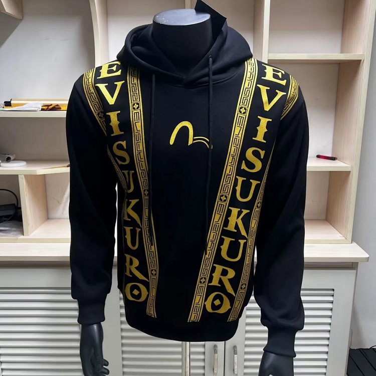 EVISU  Black gold hooded heavyweight hoodie