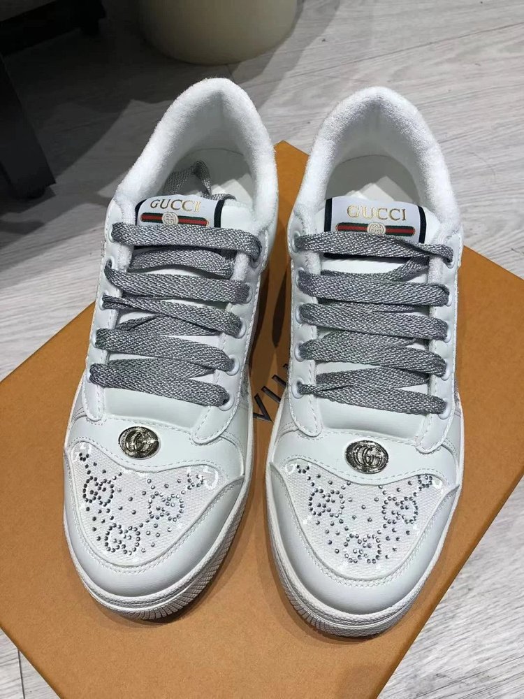 GUCCI dirty shoes, white rhinestone style fashionable board shoes