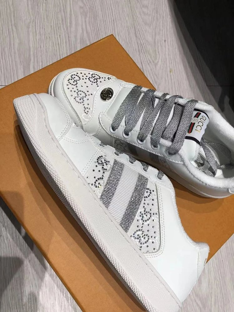 GUCCI dirty shoes, white rhinestone style fashionable board shoes