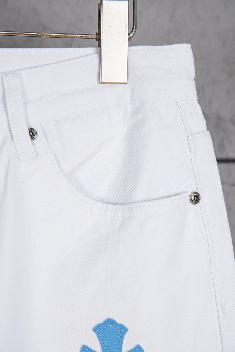 Chrome Hearts  Cross white blue label leather jeans pants