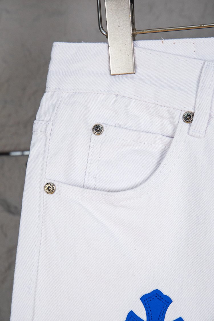Chrome Hearts  Cross white blue label leather jeans pants