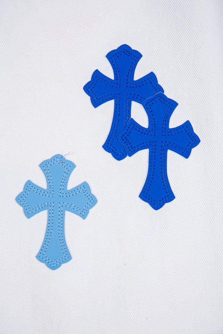 Chrome Hearts  Cross white blue label leather jeans pants