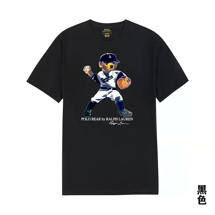 Summer new Paul Polo bear logo printed men's short sleeved men's pure cotton T-shirt round neck base shirt