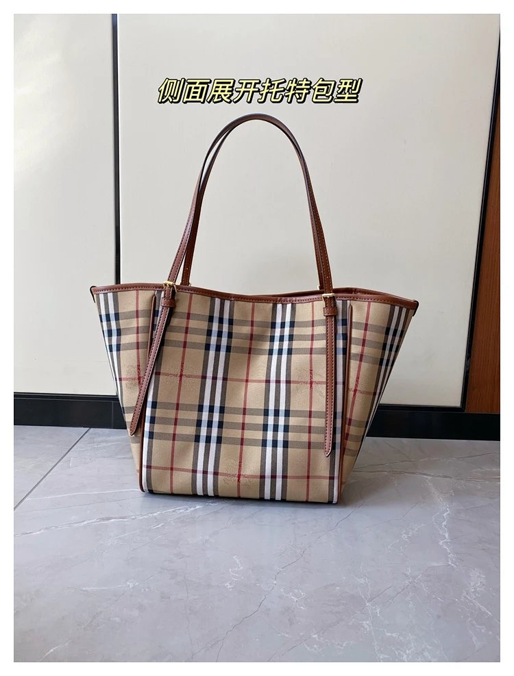 Burberry plaid pattern tote bag