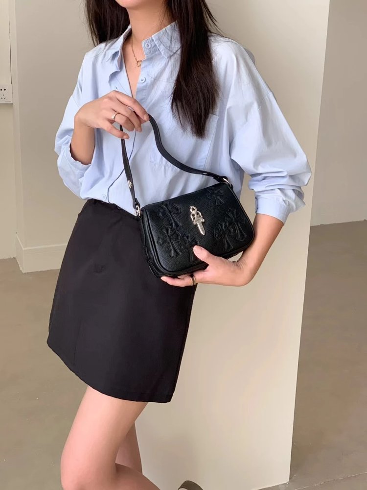 Chrome Hearts  Retro high-end lychee patterned shoulder bag