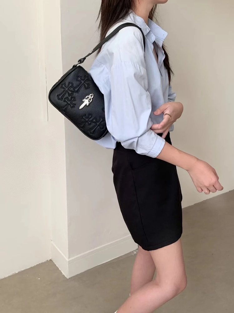 Chrome Hearts  Retro high-end lychee patterned shoulder bag