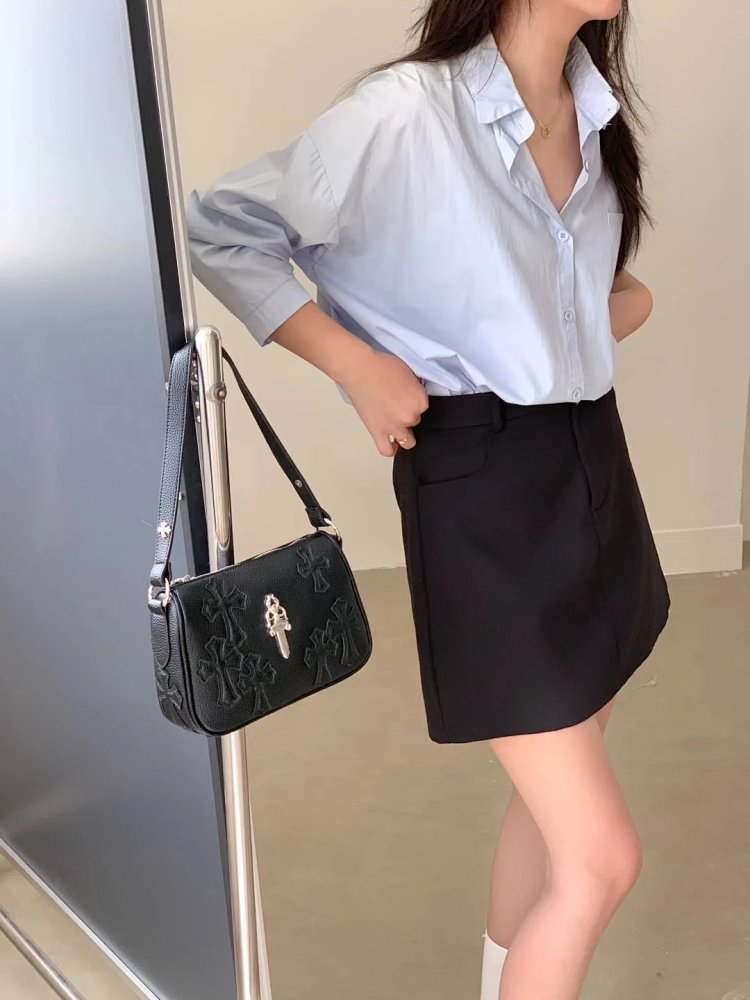 Chrome Hearts  Retro high-end lychee patterned shoulder bag
