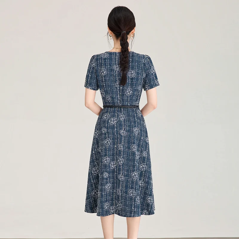 skirt Summer New Product Light Luxury Camellia Jacquard Knitted Tencel Waist slimming Dress