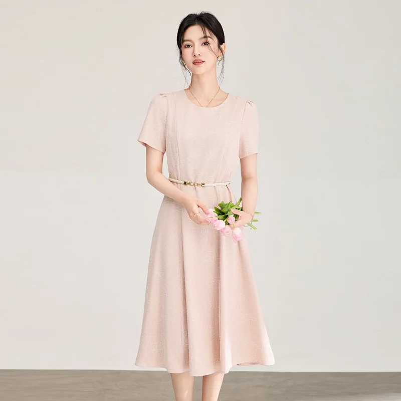 skirt Summer New Product Light Luxury Camellia Jacquard Knitted Tencel Waist slimming Dress