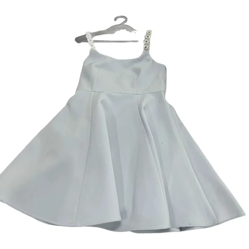 skiirt Summer new French heavy industry rhinestone suspender dress