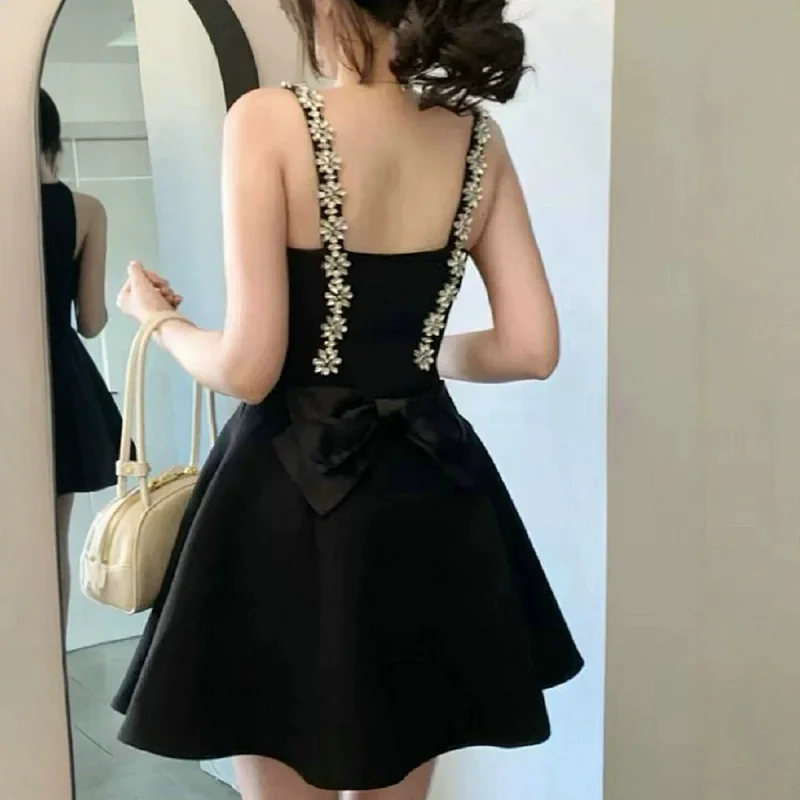 skiirt Summer new French heavy industry rhinestone suspender dress