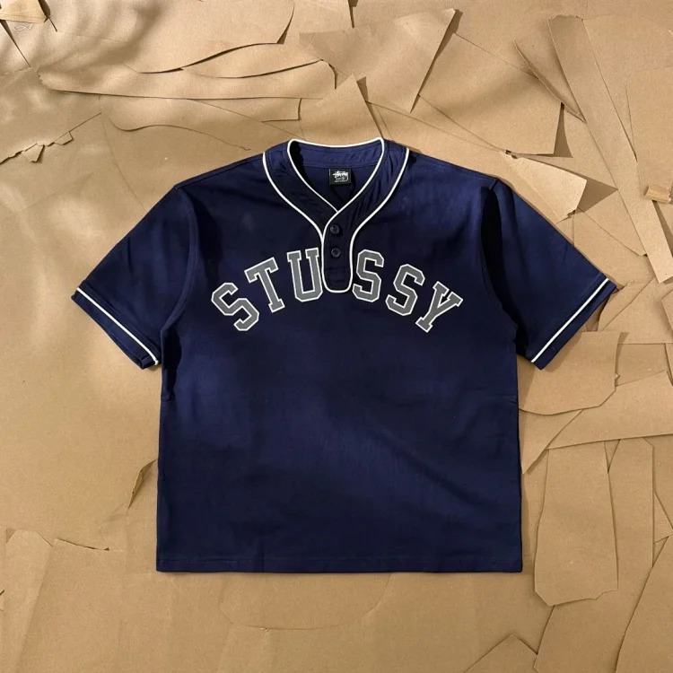 Stussy SS26 ARCH BASEBALL JERSEY Loose Letter Pattern Printed Short-sleeved Baseball Jersey, for T-Shirt