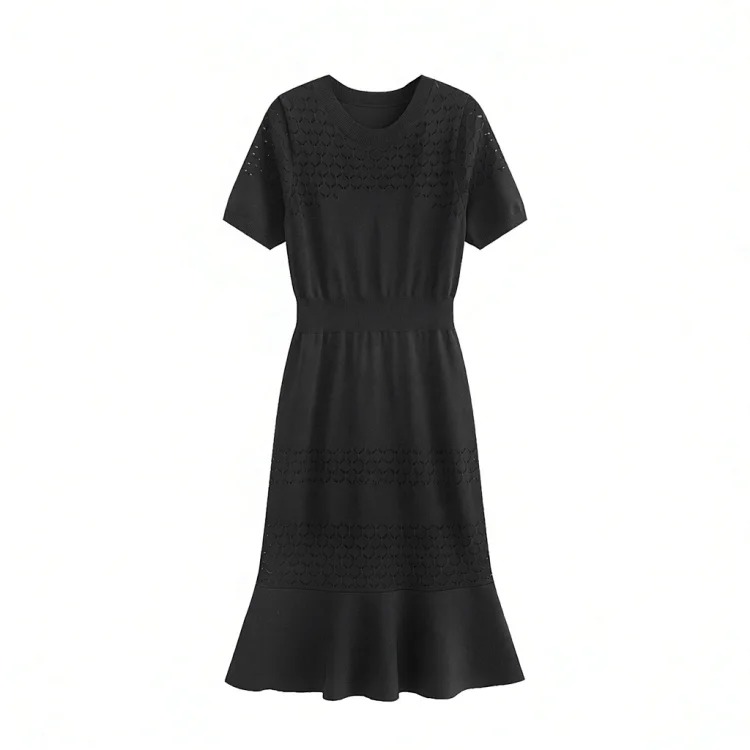 Summer Socialite Xiaoxiangfeng Ice Silk Dress Women's Summer Temperament High-end Hollow High-waisted Thin Sweater