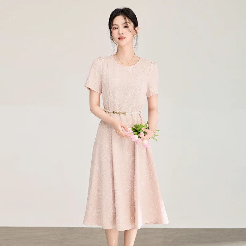 Summer New Product Light Luxury Camellia Jacquard Knitted Tencel Waist slimming Dress