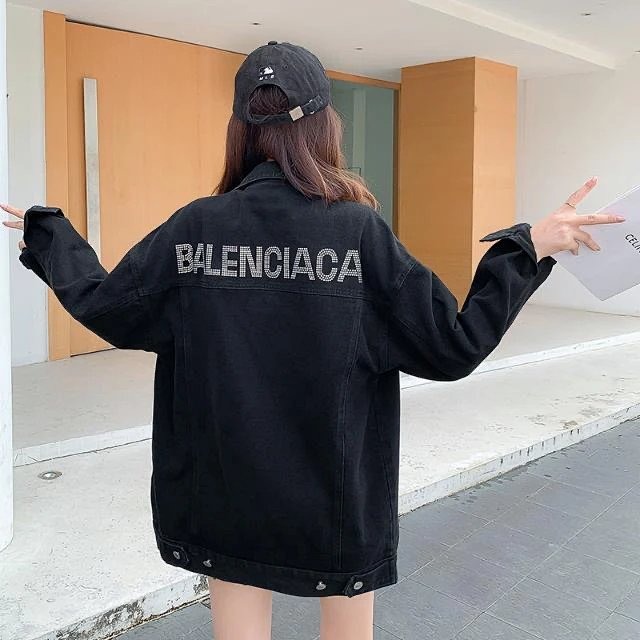 Balenciaga light luxury jacket, unisex denim cardigan, rhinestone jacket, long sleeved top