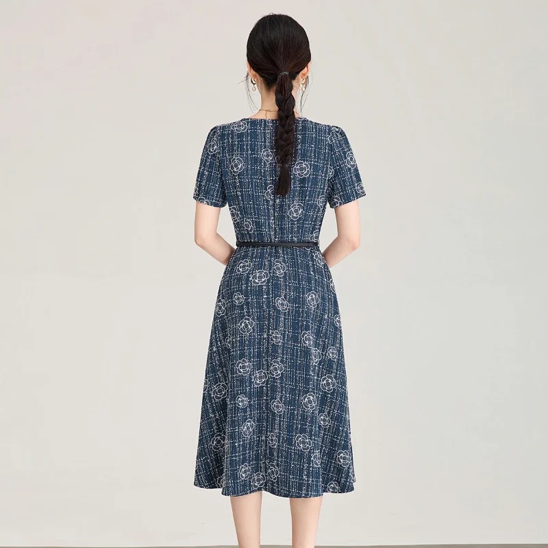 Summer New Product Light Luxury Camellia Jacquard Knitted Tencel Waist slimming Dress