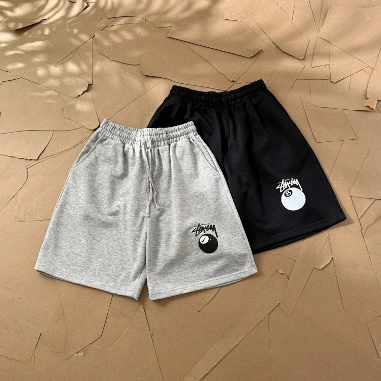 Nike Stussy Classic Black Eight Billiards Series Logo Printed Five Quarter Shorts Terry