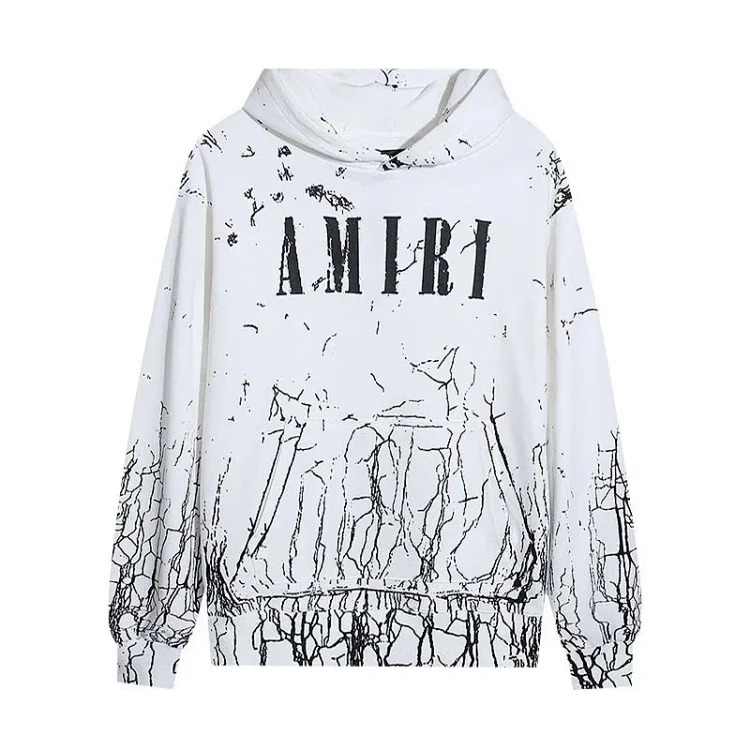 AM sweatshirt IRI cracked letter logo splashed ink and paint graffiti hoodie couple jacket sweatshirt for men and women