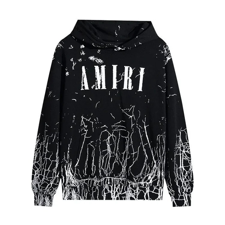 AM sweatshirt IRI cracked letter logo splashed ink and paint graffiti hoodie couple jacket sweatshirt for men and women