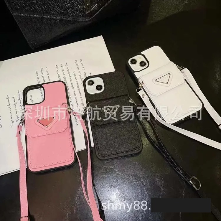 Suitable for ihone17promax mobile phone case, fashionable and simple card holder, Apple 16 lanyard, diagonal cross portable mobile phone case