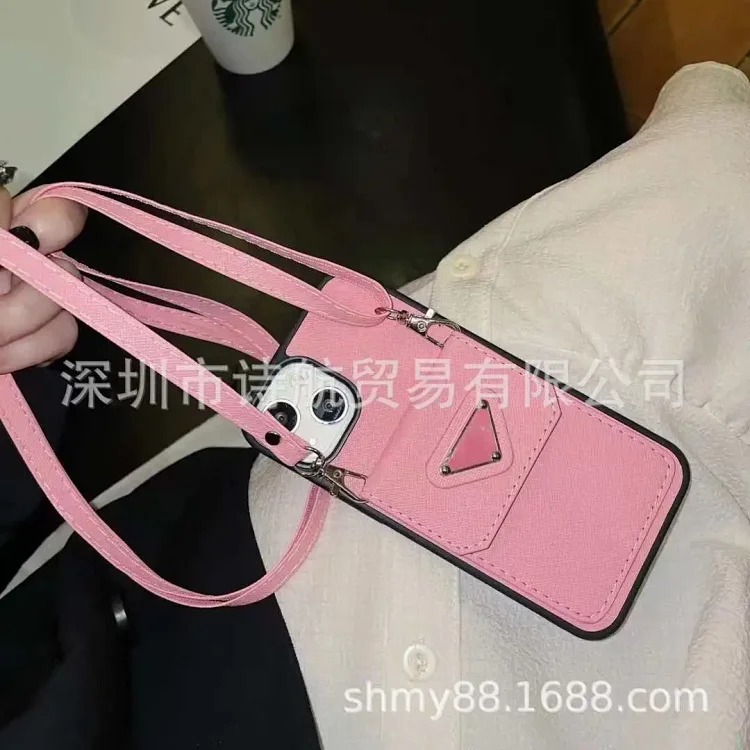 Suitable for ihone17promax mobile phone case, fashionable and simple card holder, Apple 16 lanyard, diagonal cross portable mobile phone case
