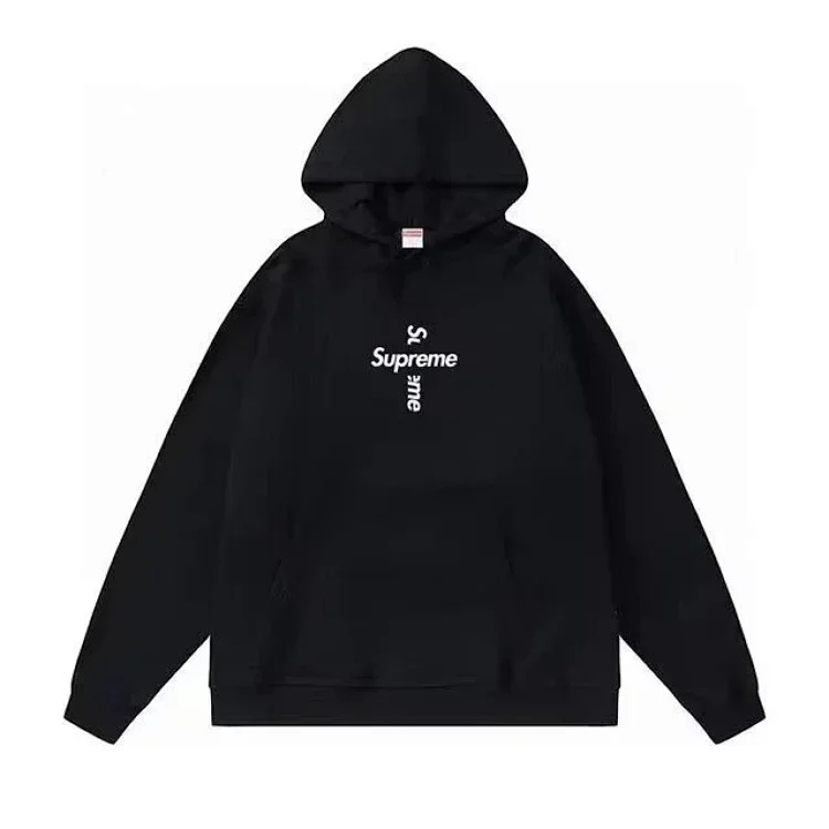 Supreme letter cross printed terry hooded sweatshirt high street Shawn Yue loose men and women cross-border