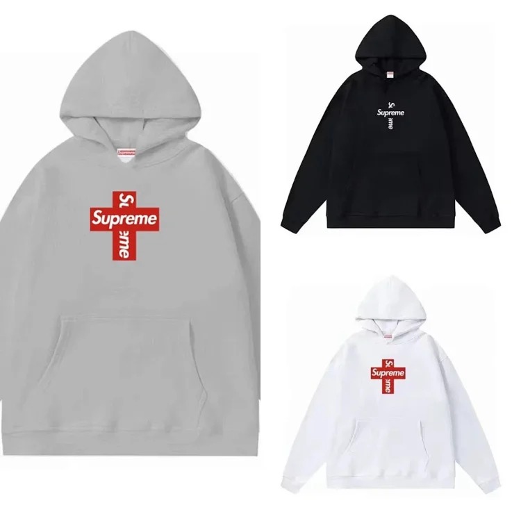 Supreme letter cross printed terry hooded sweatshirt high street Shawn Yue loose men and women cross-border