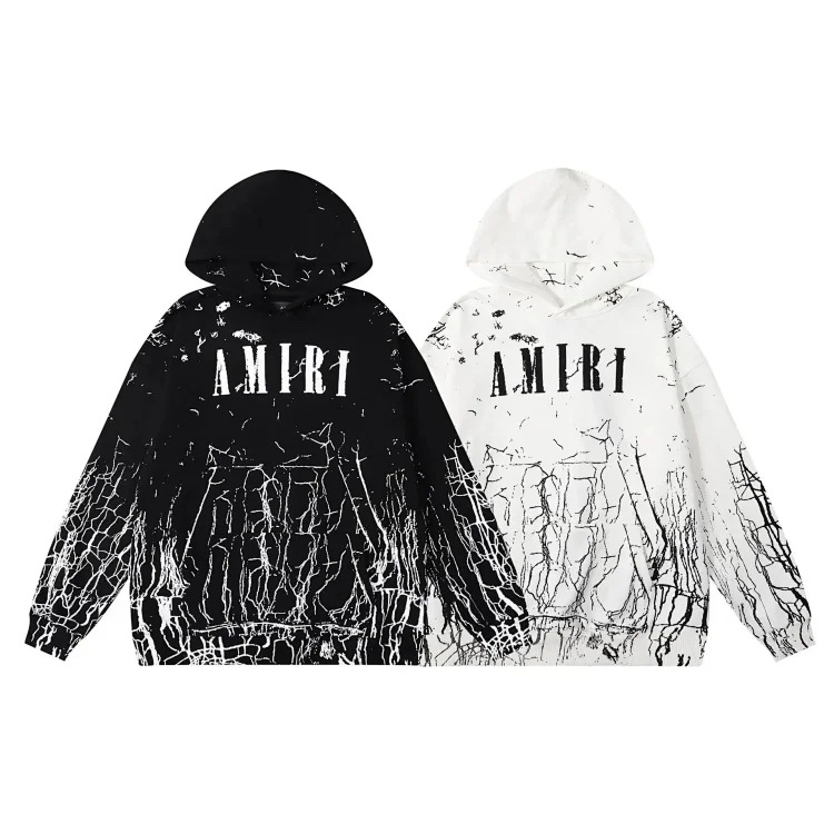 Autumn and winter new 360g AM1R1 cracked classic letter LOGO printed cotton terry hooded sweatshirt for men and women