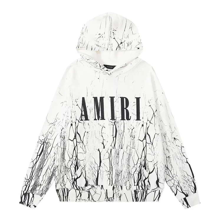 Autumn and winter new 360g AM1R1 cracked classic letter LOGO printed cotton terry hooded sweatshirt for men and women