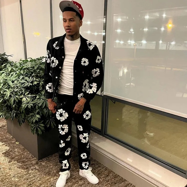 Cross-border e-commerce 2023 new trendy kapok pattern printing European and American fashion high street denim jacket for men and women