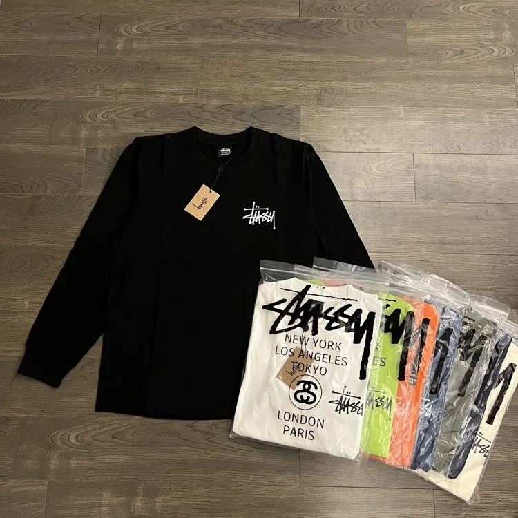 25SS Stussy Classic Cursive Series Logo Print Round Neck Long Sleeve T-Shirt