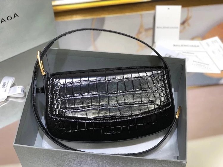 Balenciaga Crocodile Pattern Head Layer Calfskin Single Shoulder Handheld Underarm Bag Women's Bag