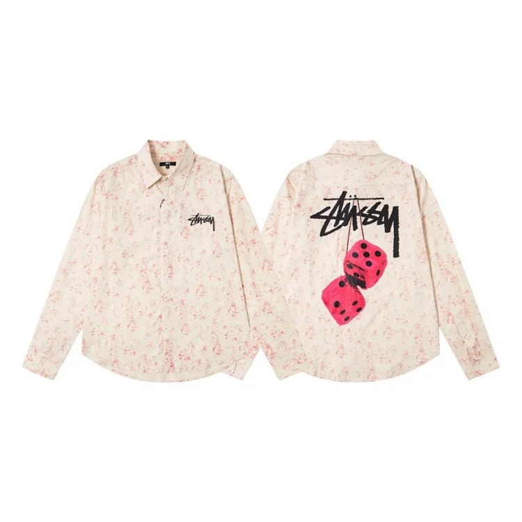 25SS Stussy Dice Series Fuzzy Dice Tee Pattern Printed American Retro Lapel T-Shirt