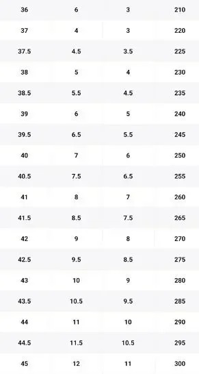 spreadsheet D shoes