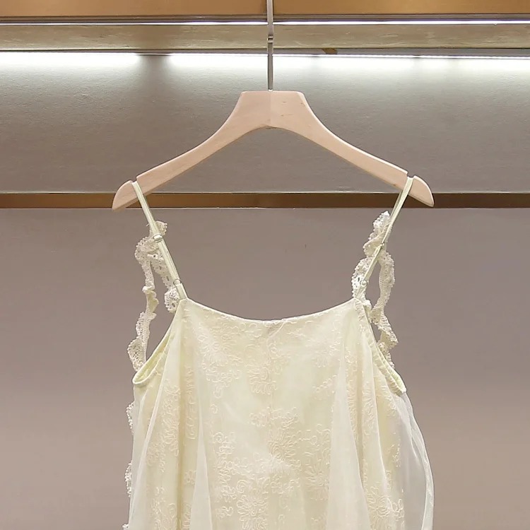 Summer new romantic French elegant lace splicing backless suspender dress