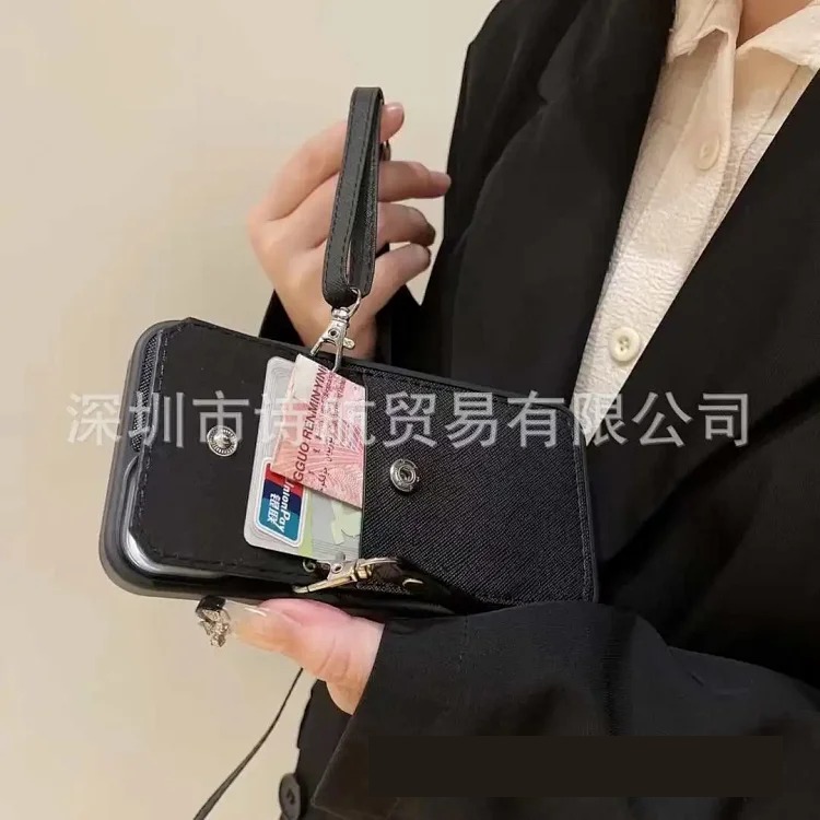 Suitable for ihone17promax mobile phone case, fashionable and simple card holder, Apple 16 lanyard, diagonal cross portable mobile phone case