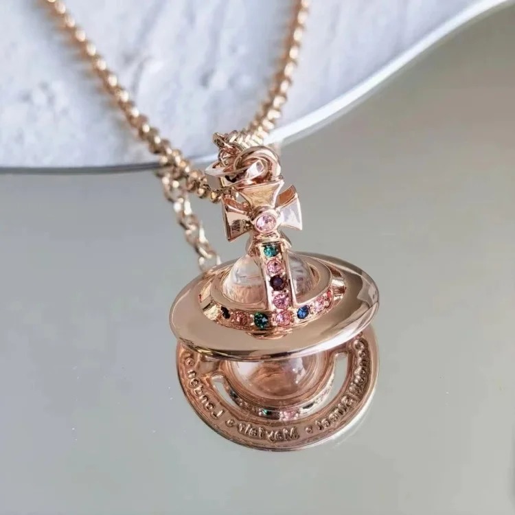 High of Saturn three-dimensional flying saucer orb necklace female niche design medium 10mm planet clavicle chain